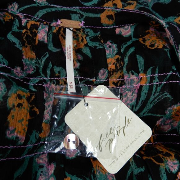 FREE PEOPLE See It Through Long Sleeve Maxi DRESS S M L Floral Black Combo NEW - Picture 11 of 14